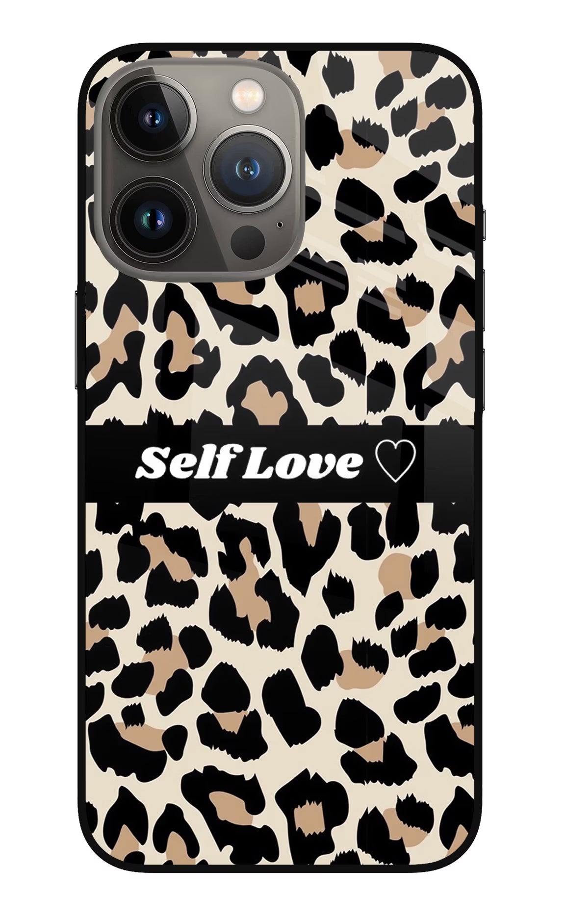 Leopard Print Self Love iPhone 13 Pro Max Glass Case Back Cover by Casekaro