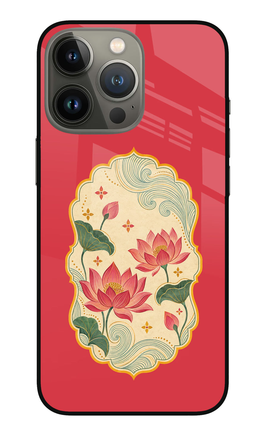 Pink Lotus iPhone 13 Pro Max Back Cover, Glass case