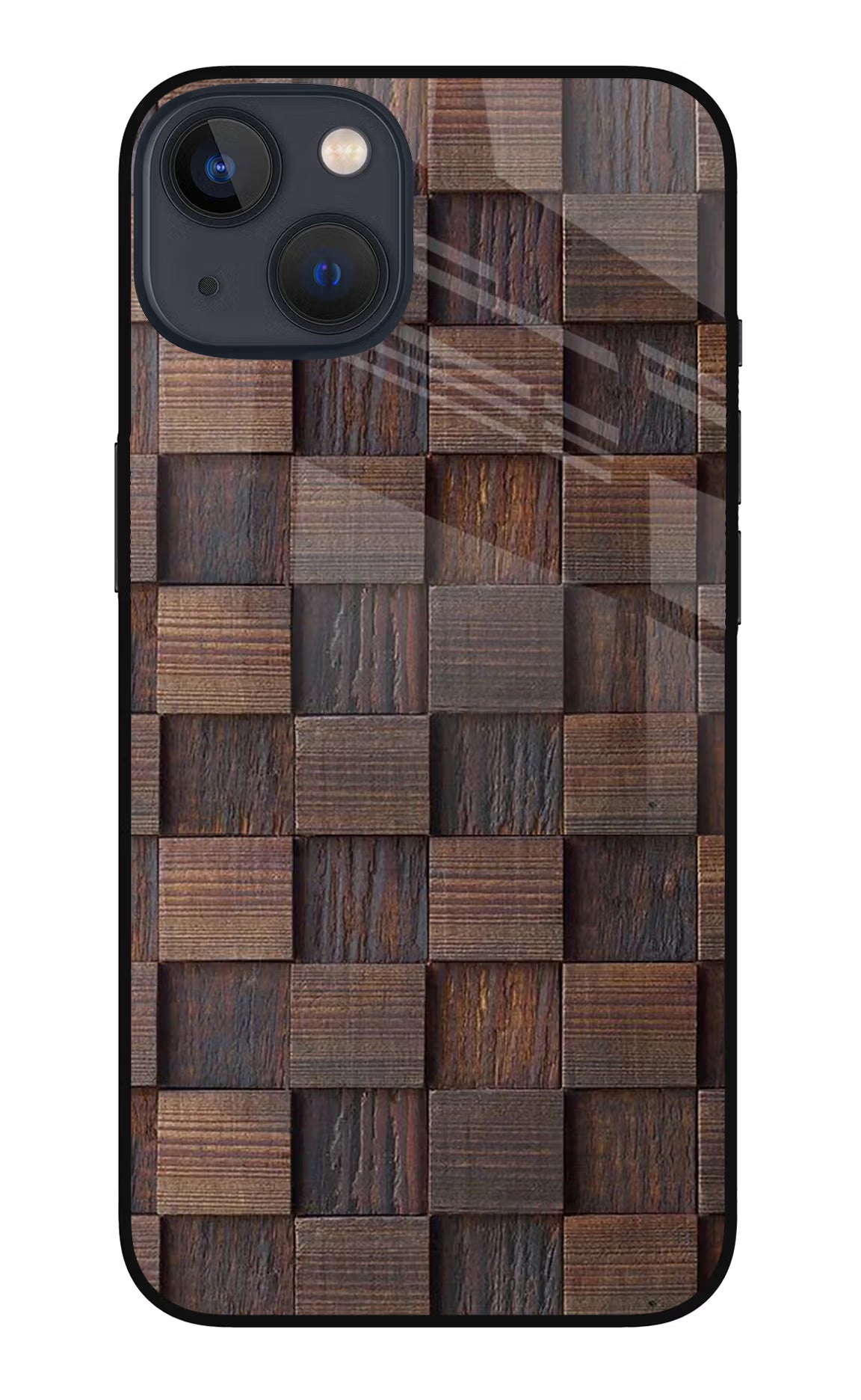 Wooden Cube Design iPhone 13 Mini Glass Case Back Cover by Casekaro