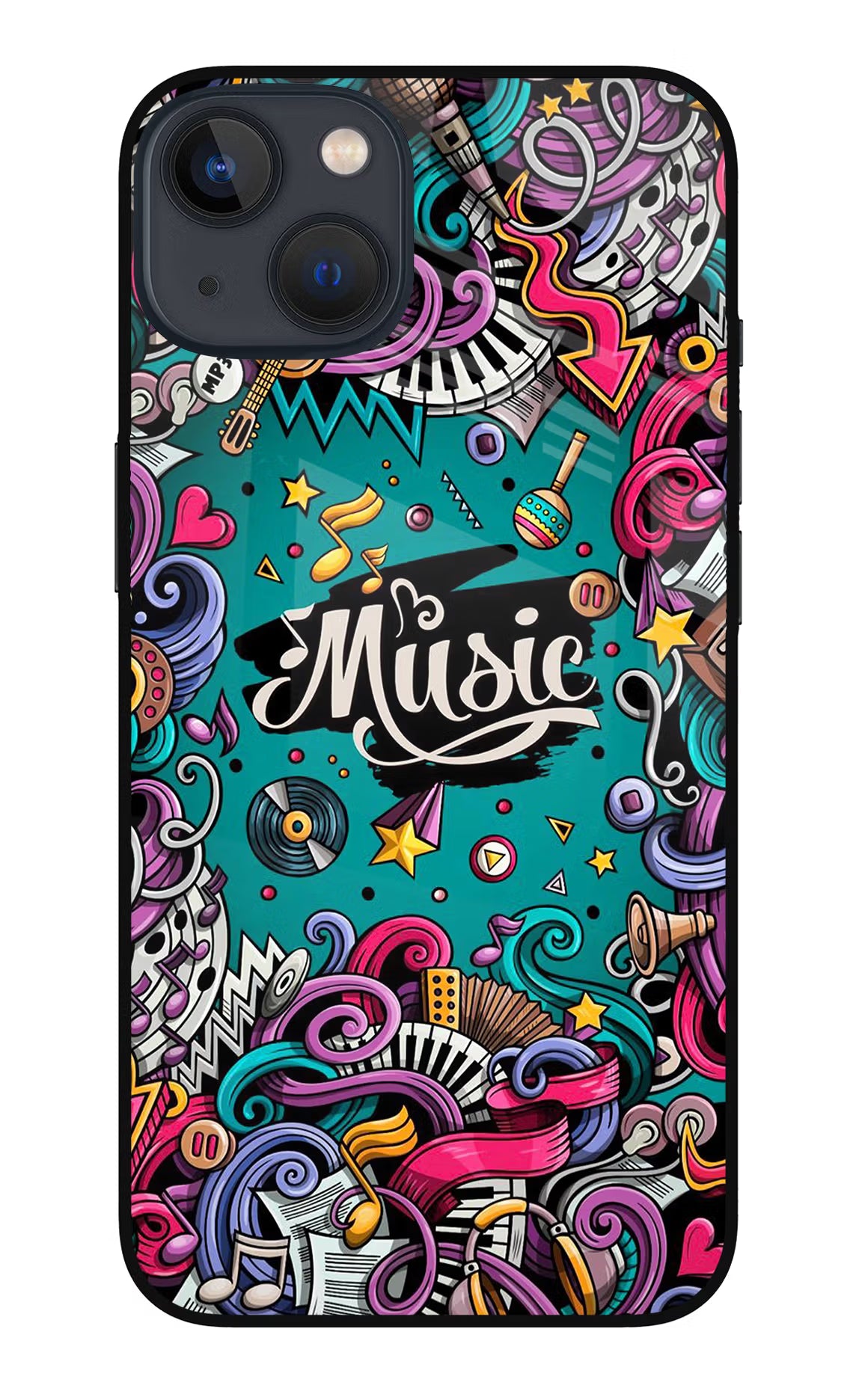 Music Graffiti iPhone 13 Mini Glass Case Back Cover by Casekaro