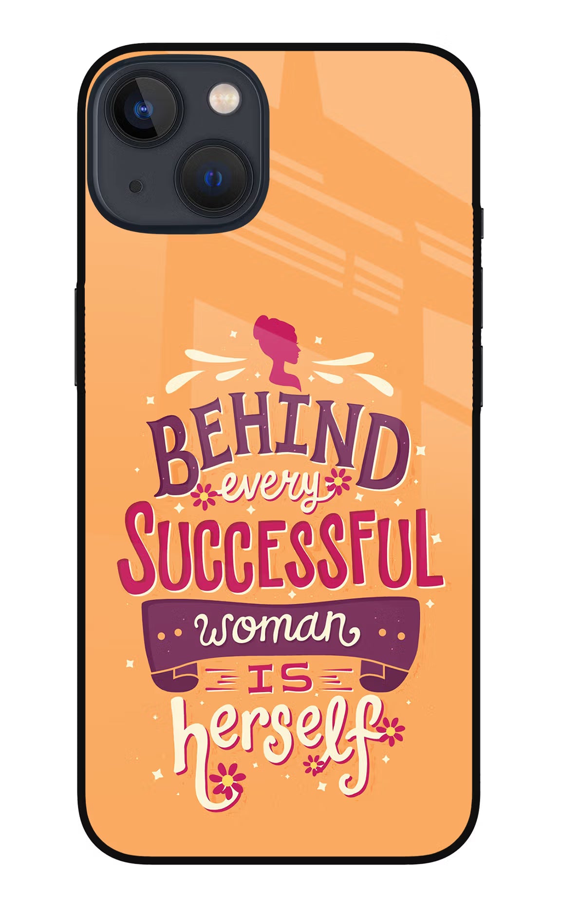 Behind Every Successful Woman There Is Herself iPhone 13 Mini Glass Case Back Cover by Casekaro