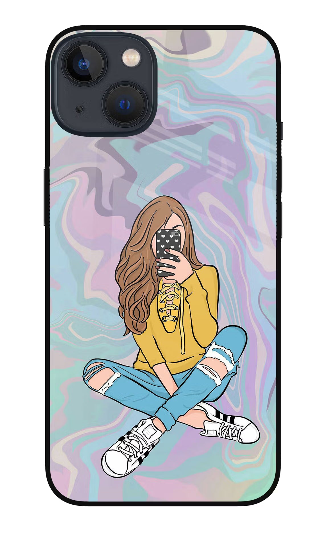 Selfie Girl iPhone 13 Mini Glass Case Back Cover by Casekaro