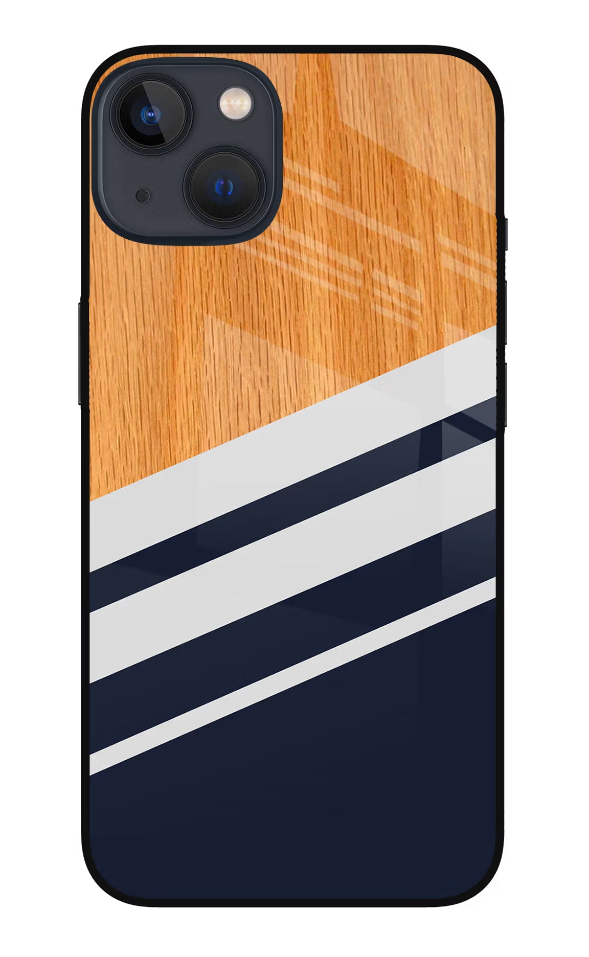 Blue and white wooden iPhone 13 Mini Glass Case Back Cover by Casekaro