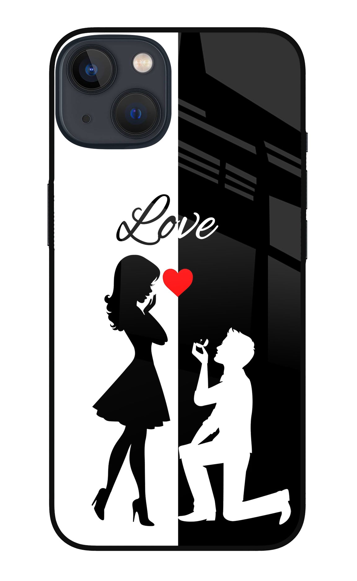 Love Propose Black And White iPhone 13 Mini Glass Case