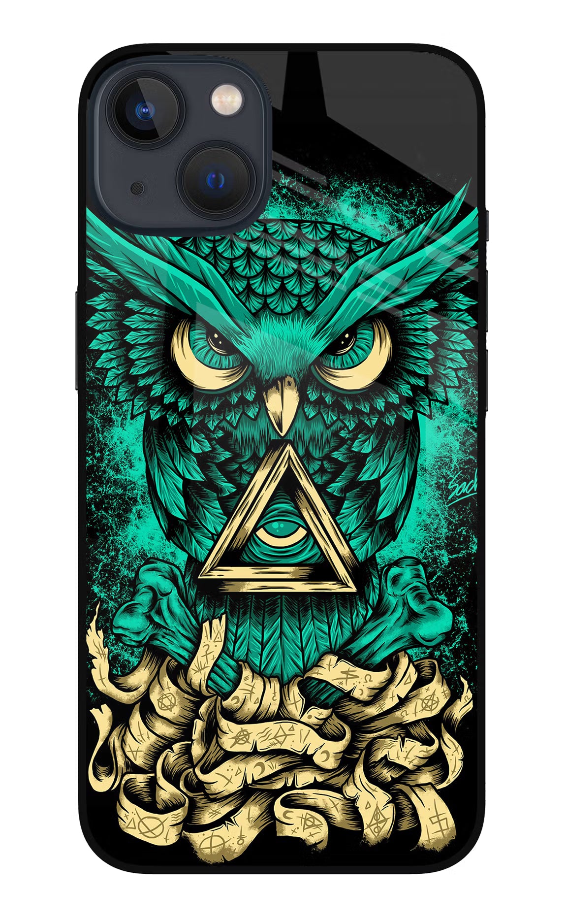 Green Owl iPhone 13 Mini Glass Case Back Cover by Casekaro