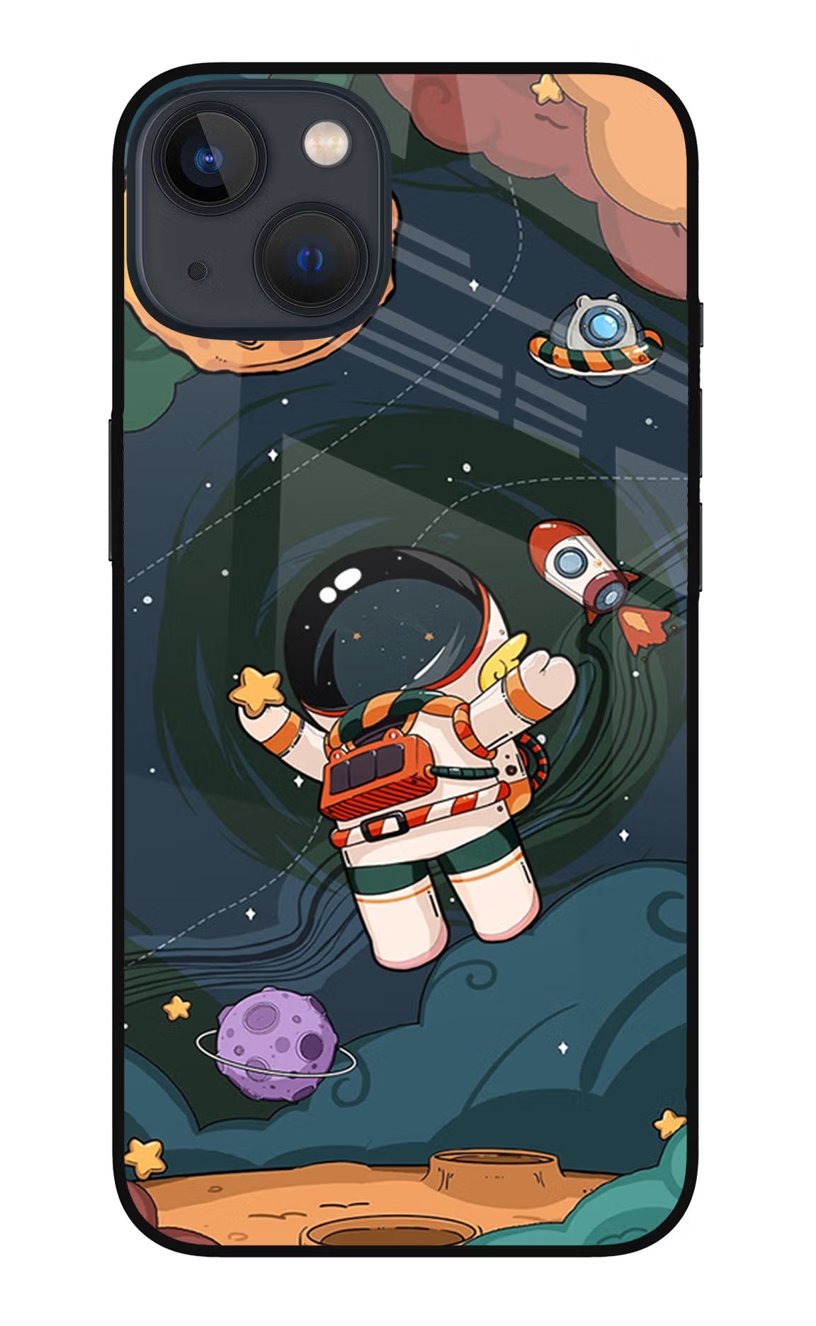Cartoon Astronaut iPhone 13 Mini Glass Case Back Cover by Casekaro