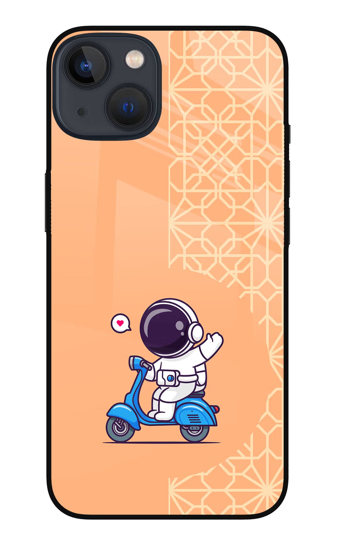 Cute Astronaut Riding iPhone 13 Mini Glass Case Back Cover by Casekaro