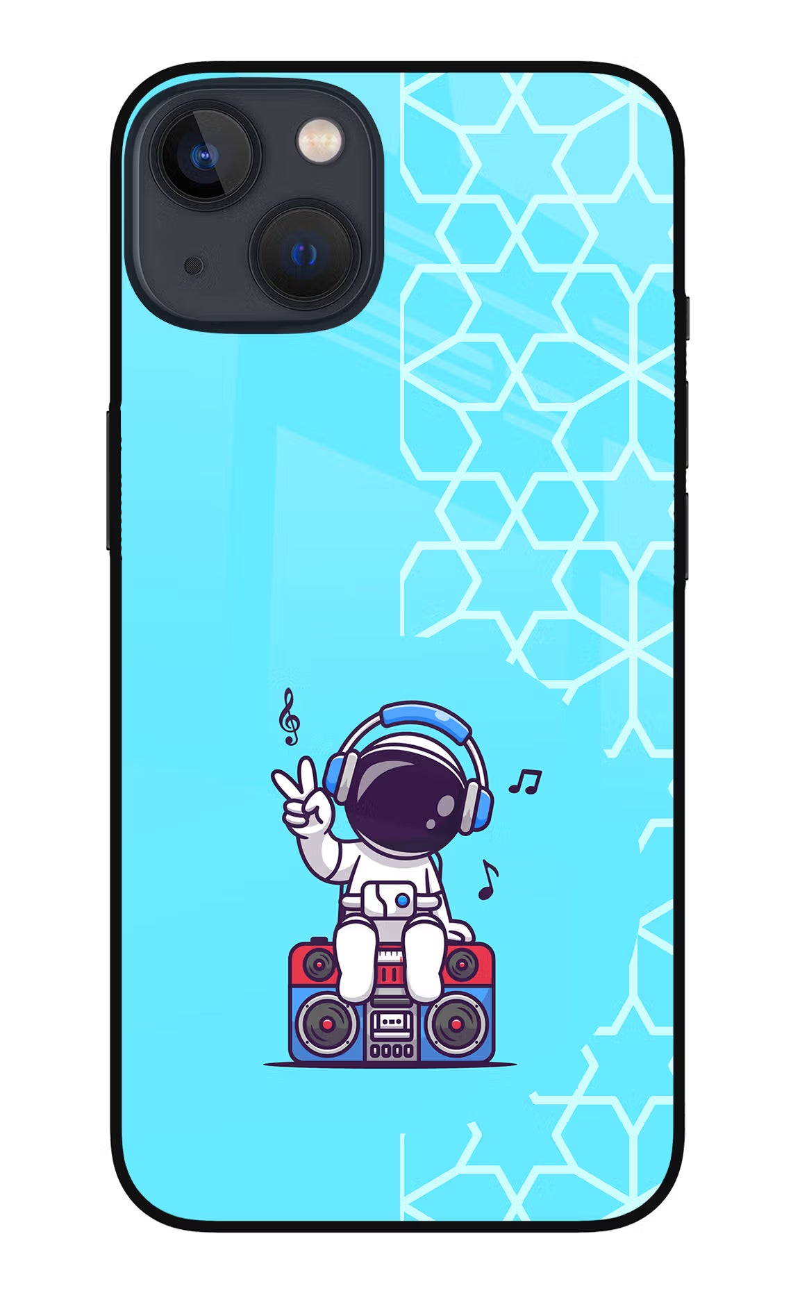 Cute Astronaut Chilling iPhone 13 Mini Glass Case Back Cover by Casekaro