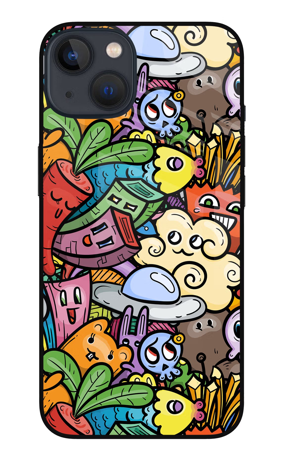 Veggie Doodle iPhone 13 Mini Glass Case Back Cover by Casekaro