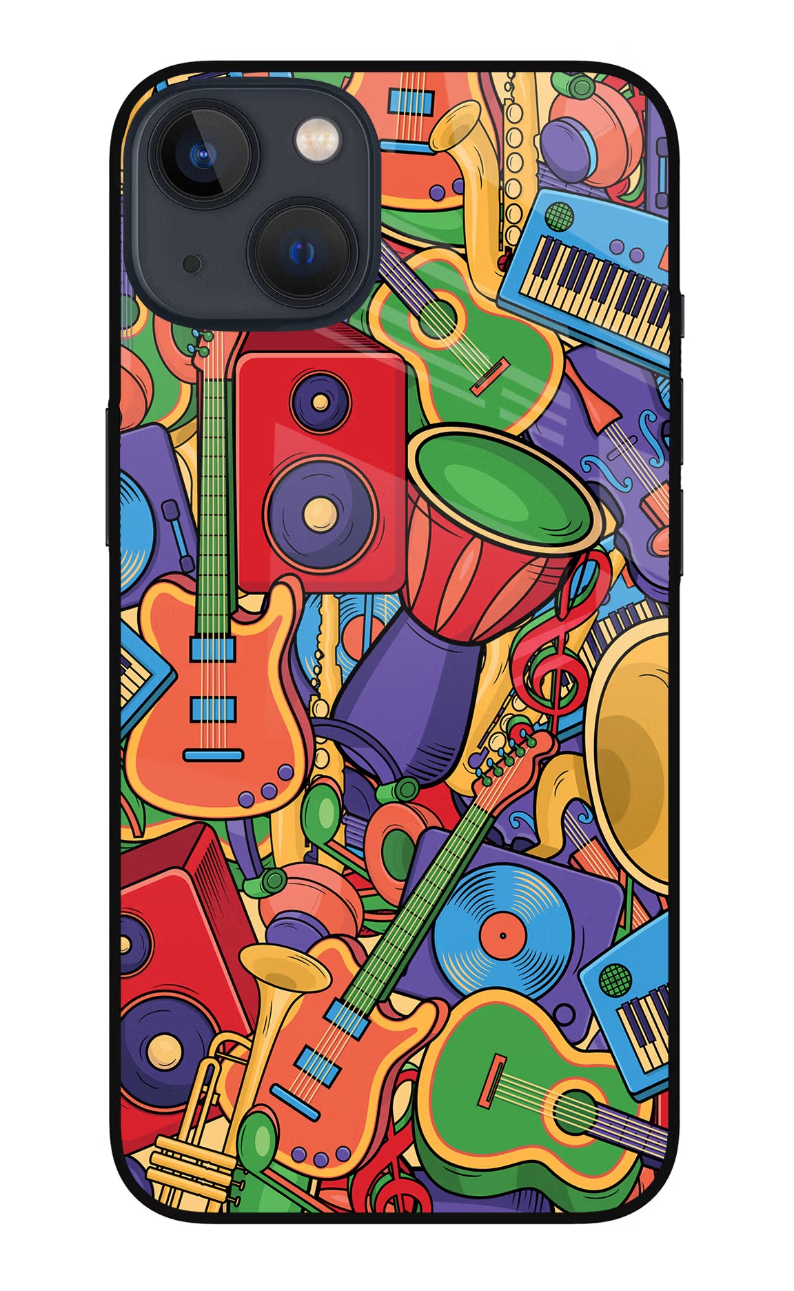 Music Instrument Doodle iPhone 13 Mini Glass Case Back Cover by Casekaro