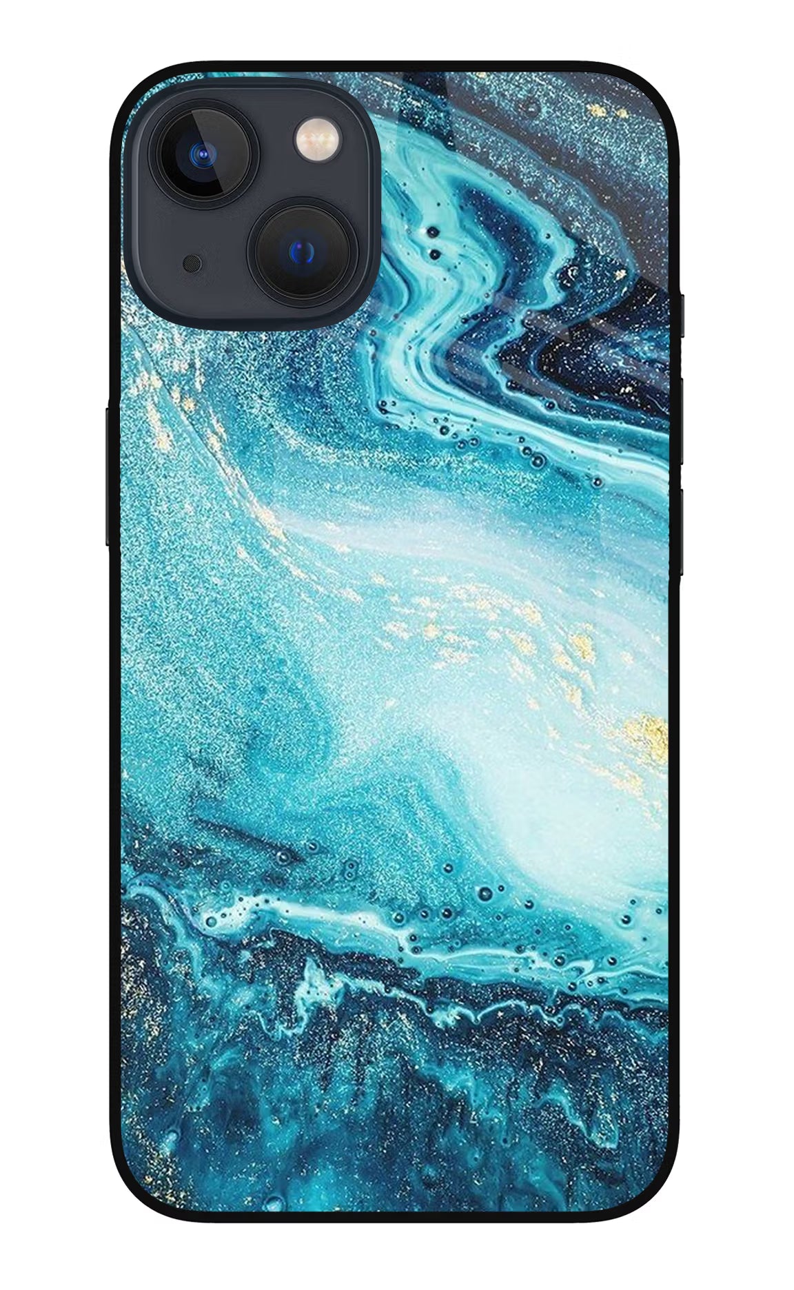 Blue Glitter Marble iPhone 13 Mini Glass Case Back Cover by Casekaro