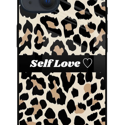 Leopard Print Self Love iPhone 13 Mini Glass Case
