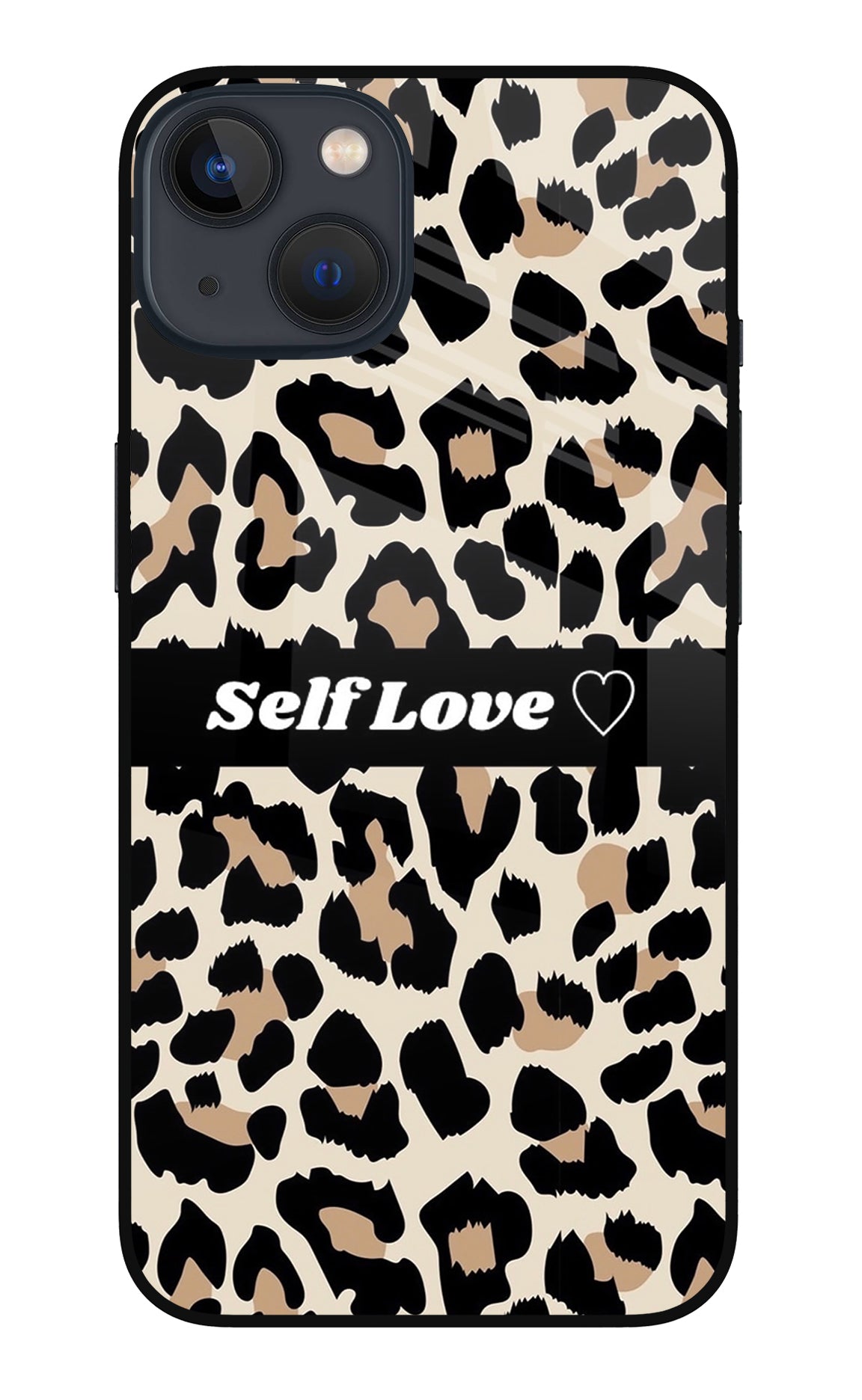 Leopard Print Self Love iPhone 13 Mini Glass Case