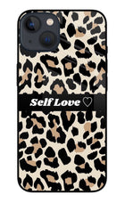 Leopard Print Self Love iPhone 13 Mini Glass Case Back Cover by Casekaro