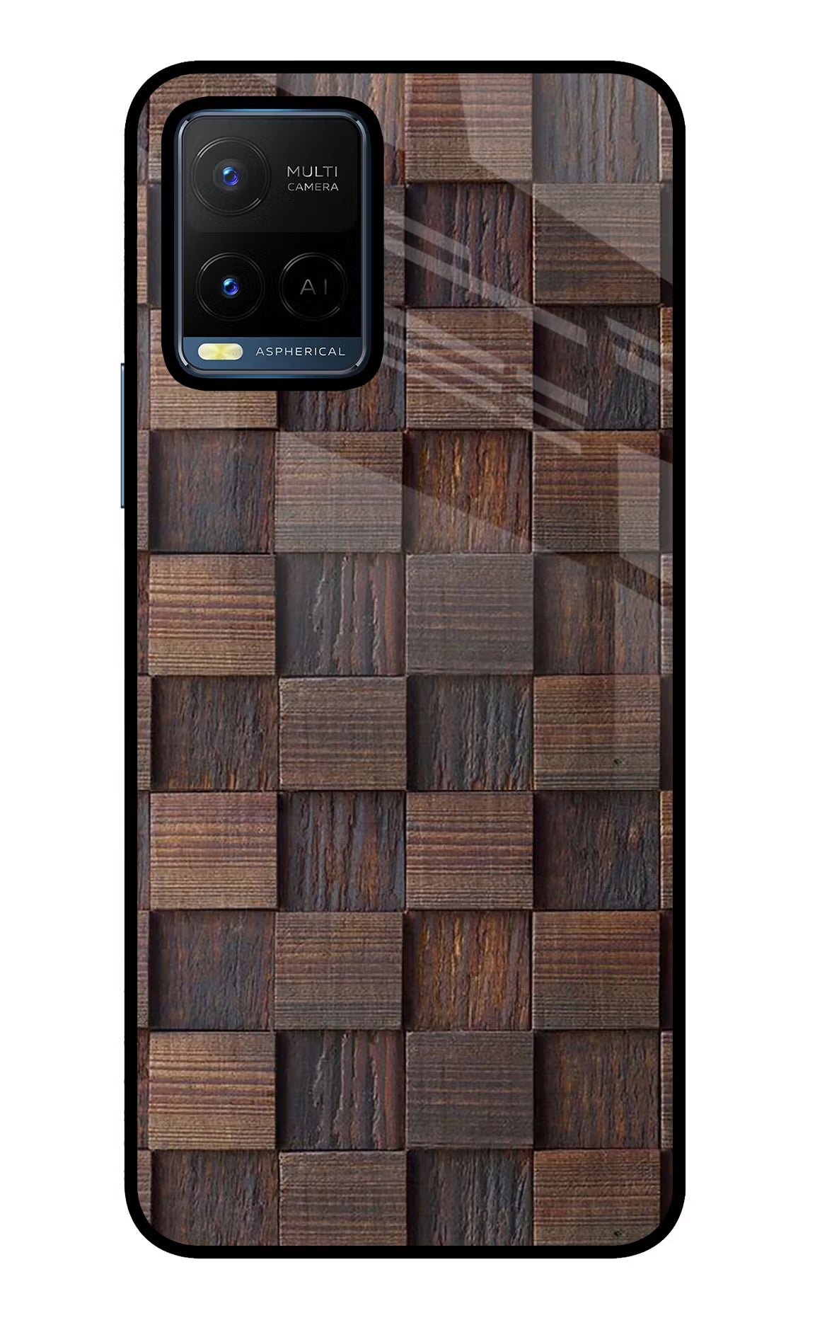 Wooden Cube Design Vivo Y21/Y21s/Y33s Glass Case Back Cover by Casekaro