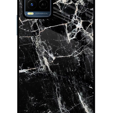Black Marble Texture Vivo Y21/Y21s/Y33s Glass Case Back Cover by Casekaro