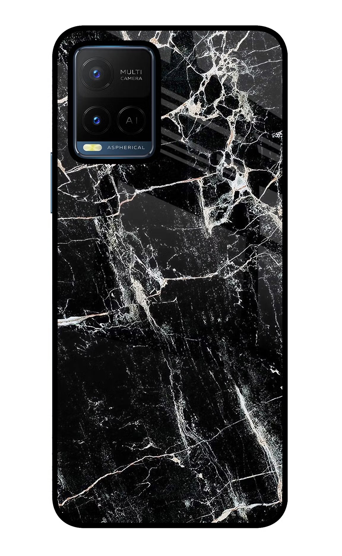Black Marble Texture Vivo Y21/Y21s/Y33s Glass Case Back Cover by Casekaro