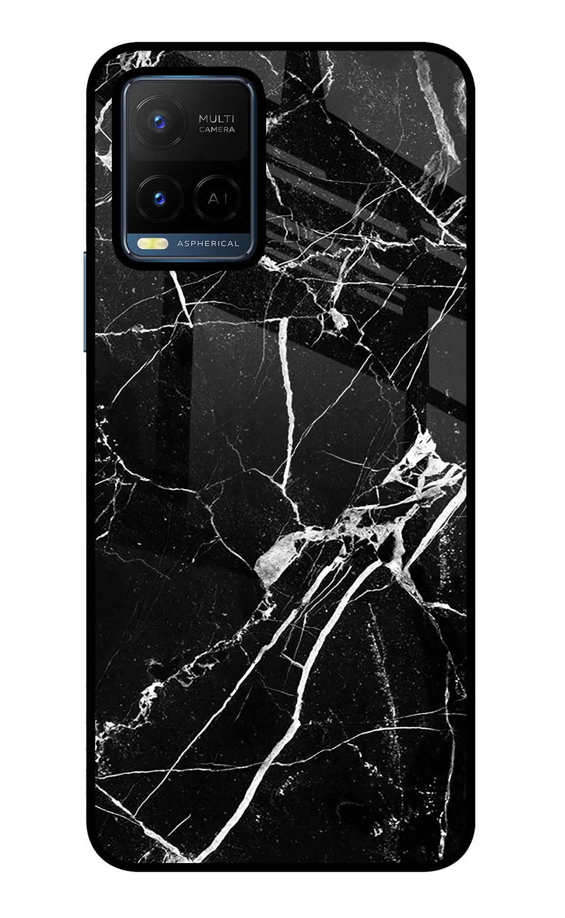 Black Marble Pattern Vivo Y21/Y21s/Y33s Glass Case Back Cover by Casekaro