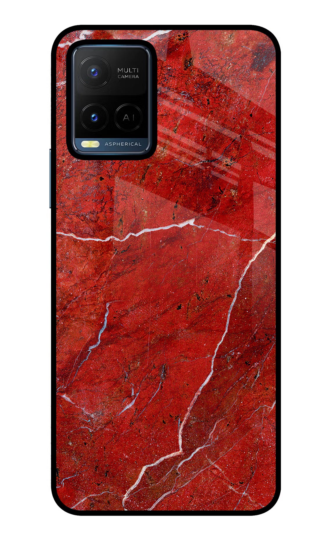 Red Marble Design Vivo Y21/Y21s/Y33s Glass Case Back Cover by Casekaro