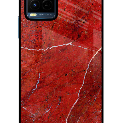 Red Marble Design Vivo Y21/Y21s/Y33s Glass Case Back Cover by Casekaro
