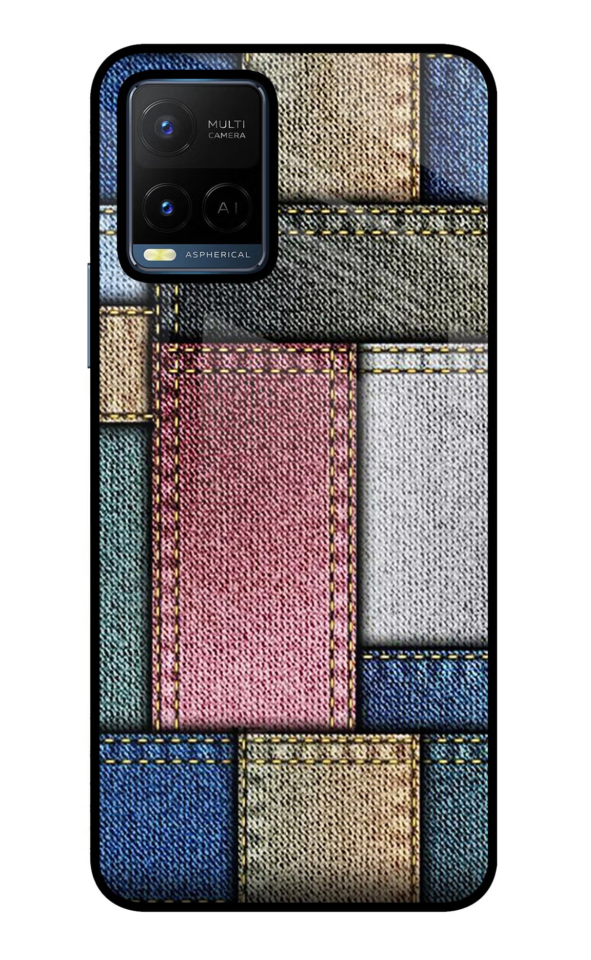 Multicolor Jeans Vivo Y21/Y21s/Y33s Glass Case Back Cover by Casekaro