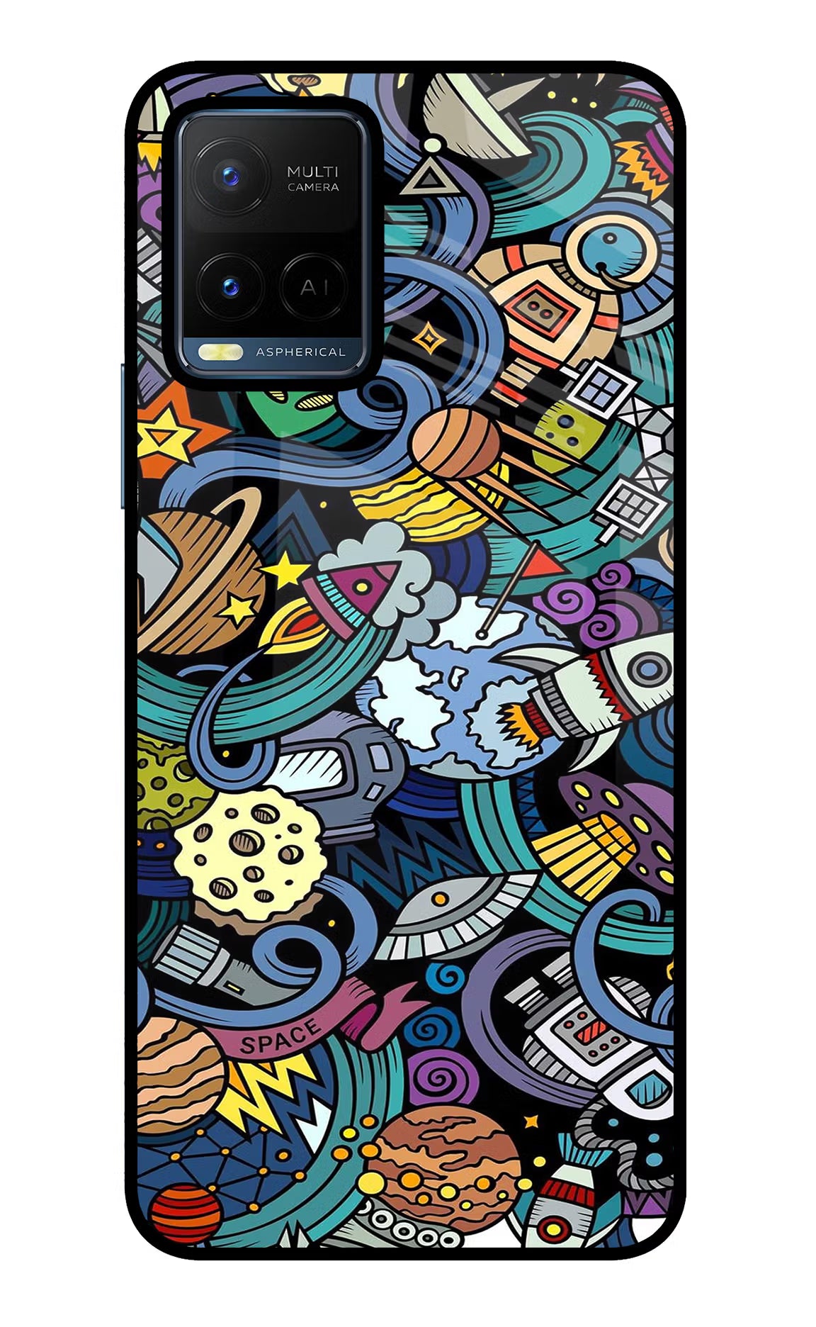 Space Abstract Vivo Y21/Y21s/Y33s Glass Case Back Cover by Casekaro