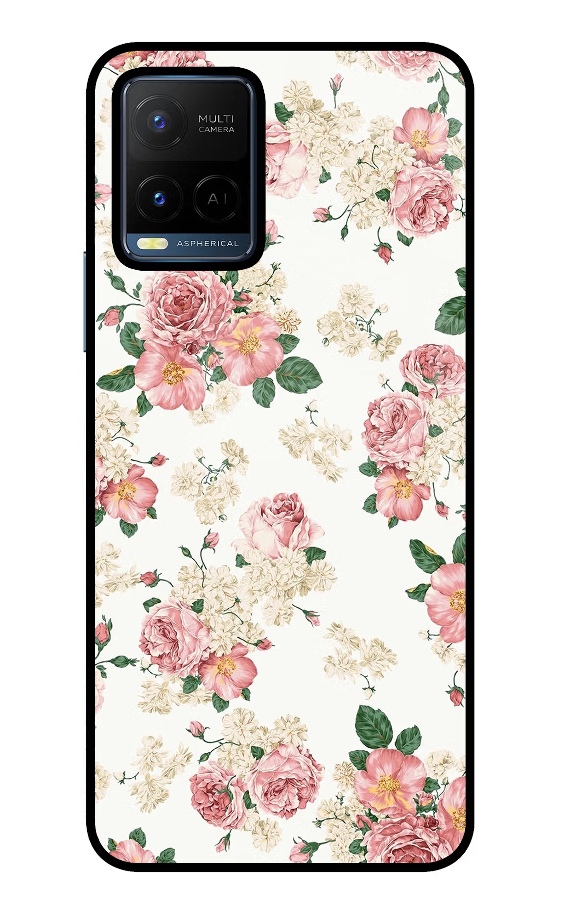 Flowers Vivo Y21/Y21s/Y33s Glass Case Back Cover by Casekaro
