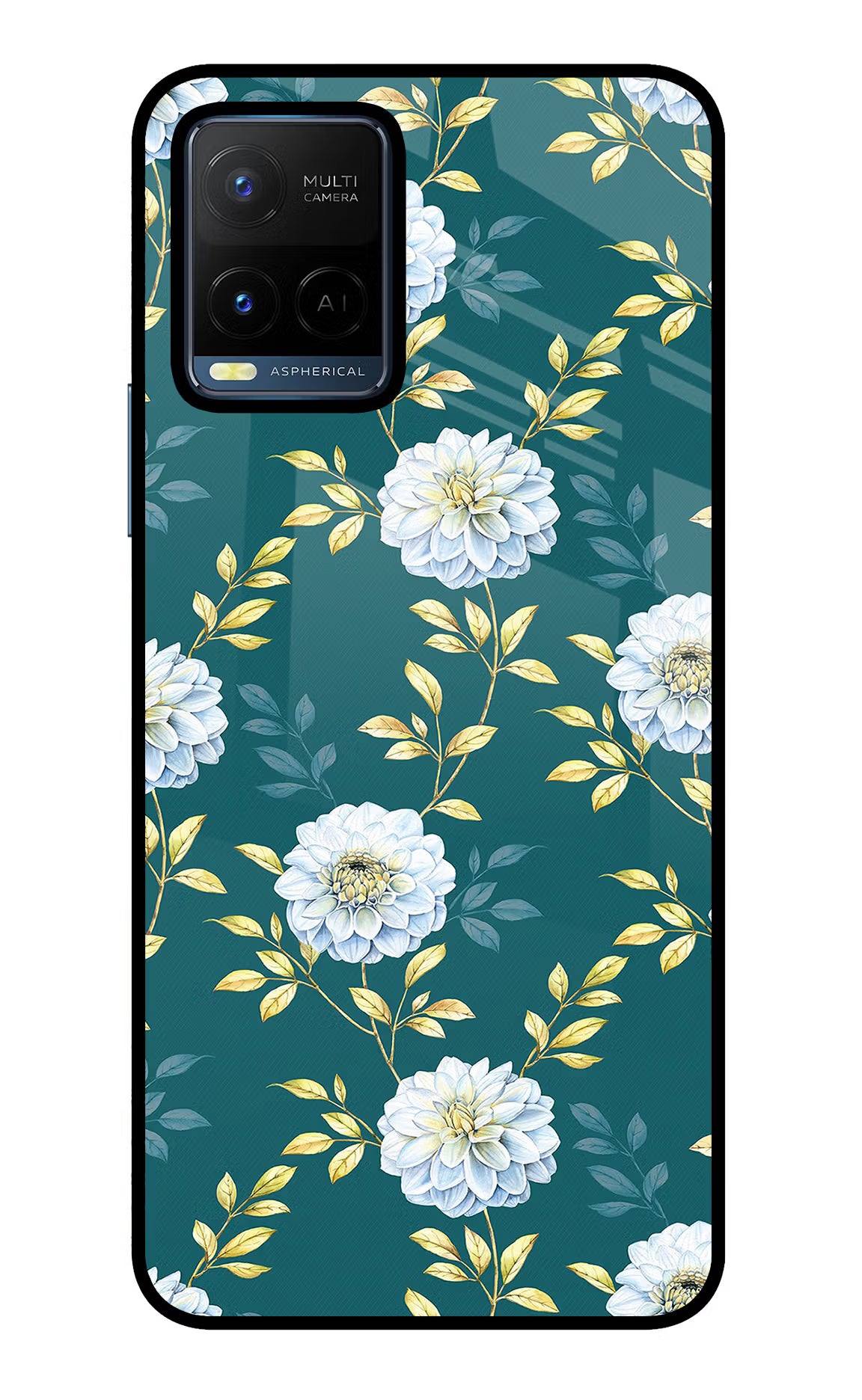 Flowers Vivo Y21/Y21s/Y33s Glass Case Back Cover by Casekaro