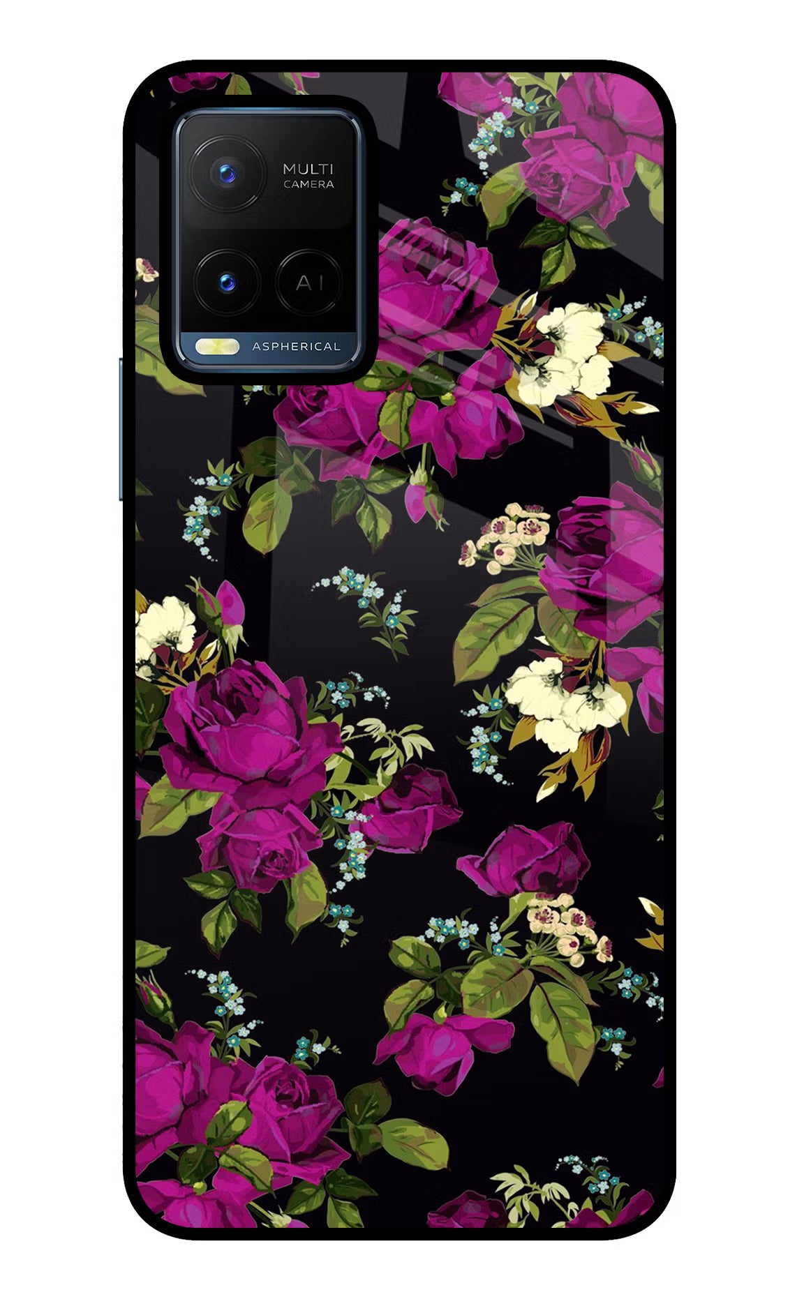 Flowers Vivo Y21/Y21s/Y33s Glass Case Back Cover by Casekaro