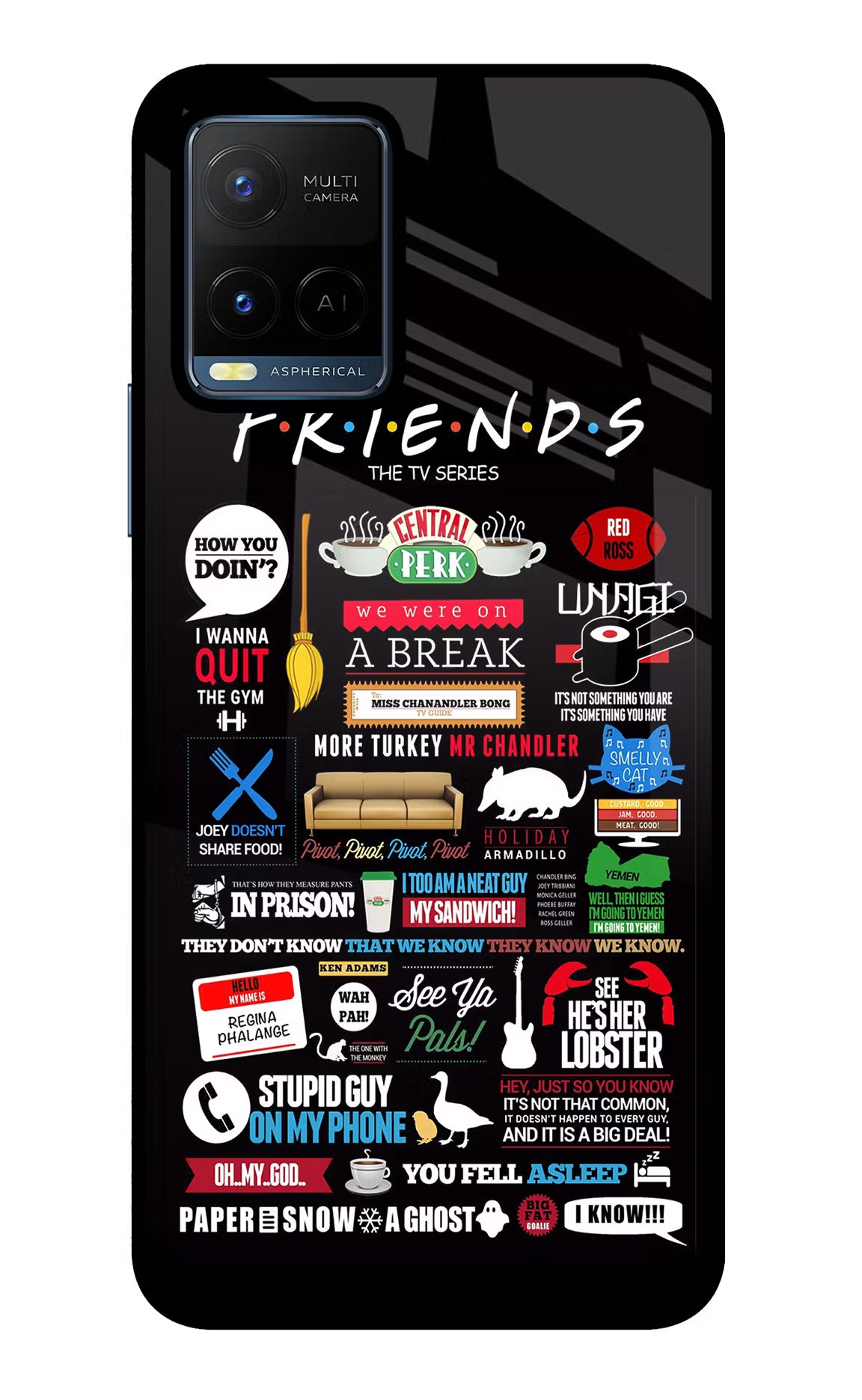 FRIENDS Vivo Y21/Y21s/Y33s Glass Case Back Cover by Casekaro