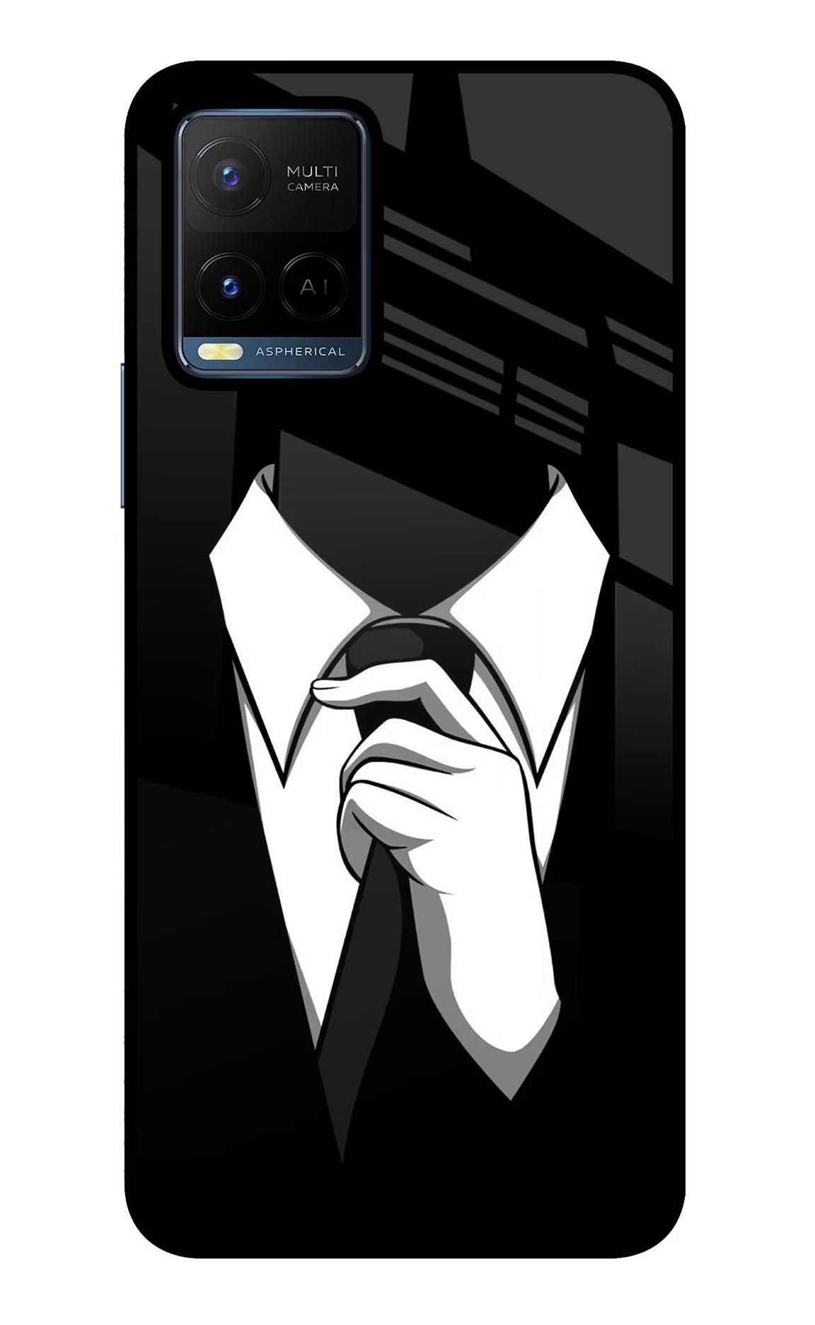 Black Tie Vivo Y21/Y21s/Y33s Glass Case Back Cover by Casekaro