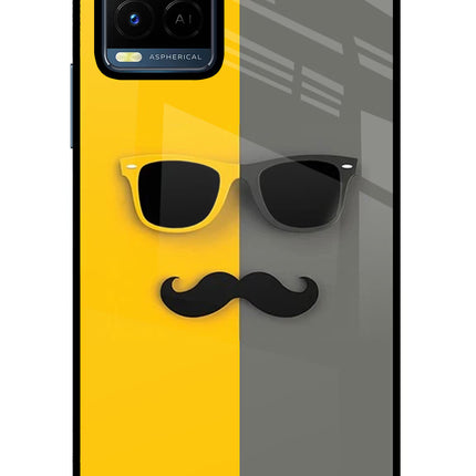 Sunglasses with Mustache Vivo Y21/Y21s/Y33s Glass Case Back Cover by Casekaro