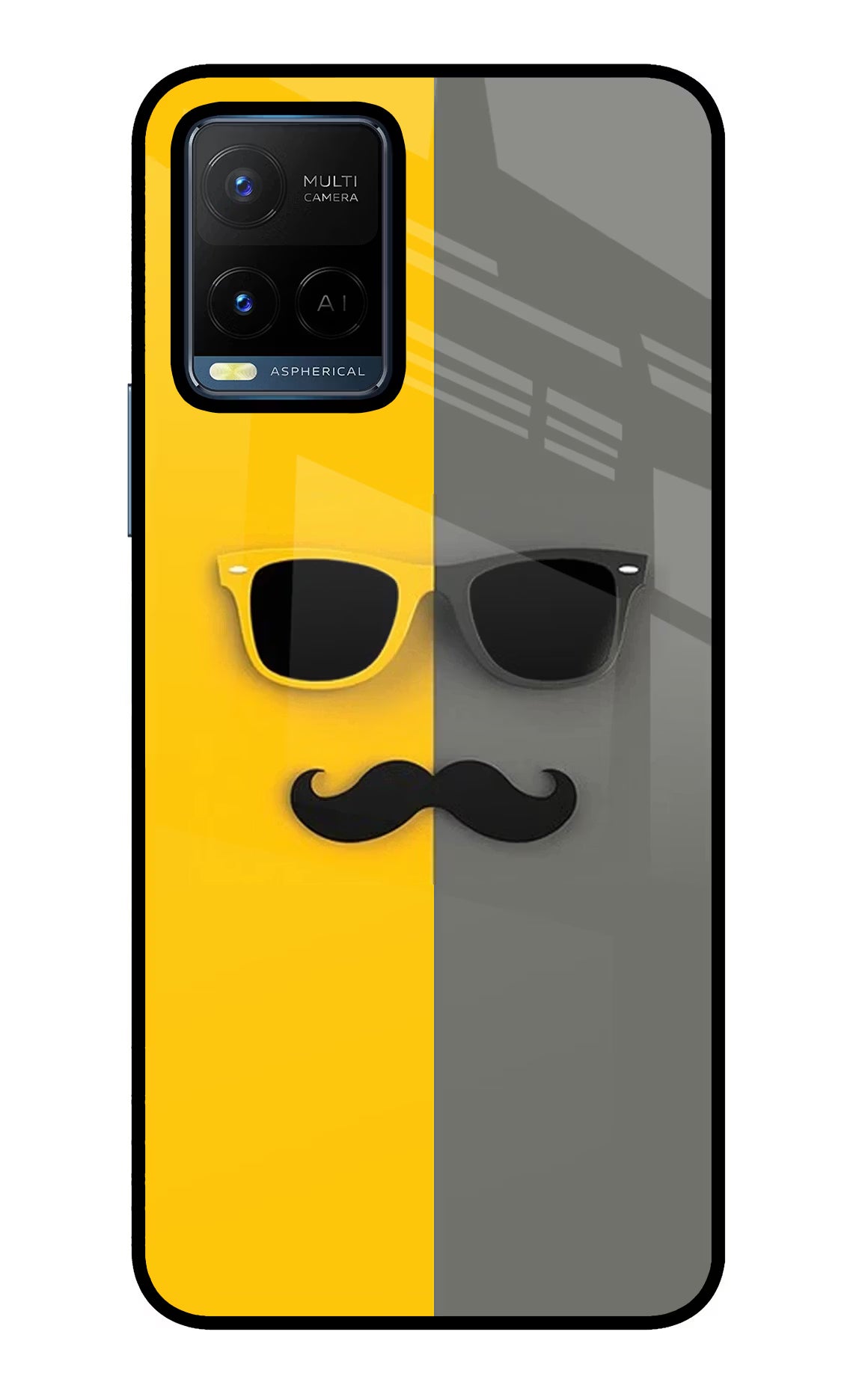 Sunglasses with Mustache Vivo Y21/Y21s/Y33s Glass Case Back Cover by Casekaro