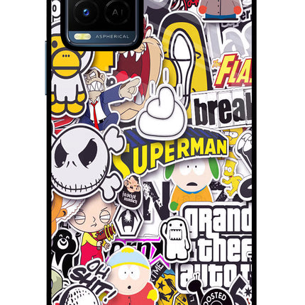 Sticker Bomb Vivo Y21/Y21s/Y33s Glass Case Back Cover by Casekaro
