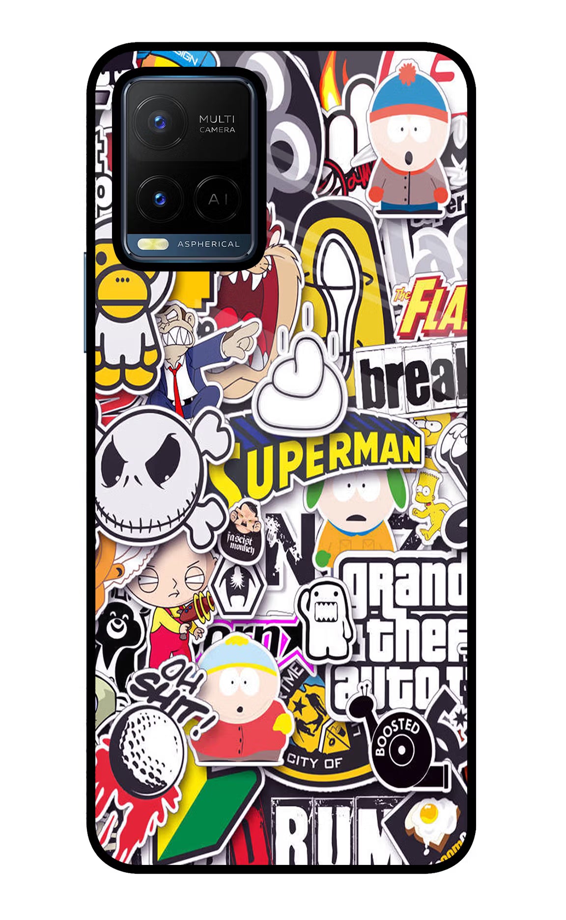 Sticker Bomb Vivo Y21/Y21s/Y33s Glass Case Back Cover by Casekaro