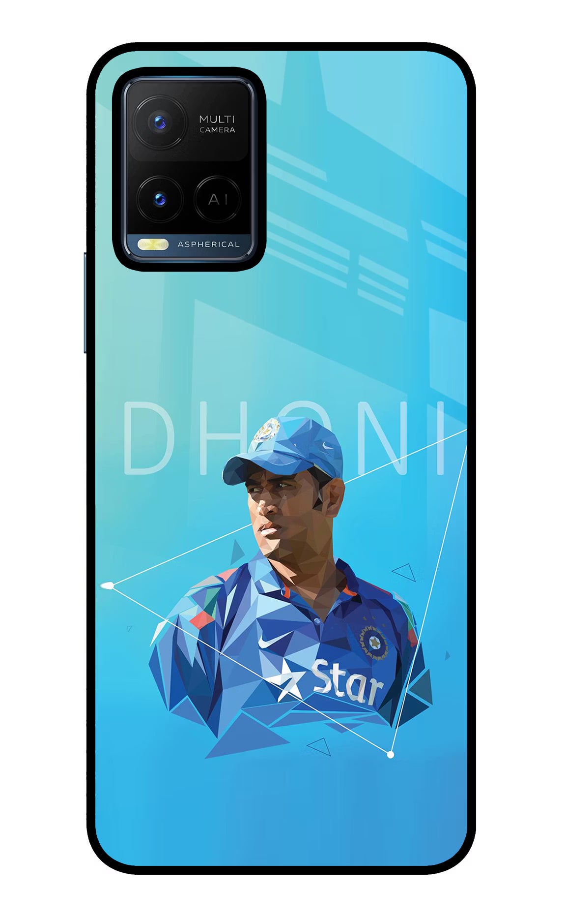 Dhoni Artwork Vivo Y21/Y21s/Y33s Glass Case Back Cover by Casekaro