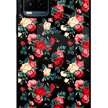 Rose Pattern Vivo Y21/Y21s/Y33s Glass Case Back Cover by Casekaro