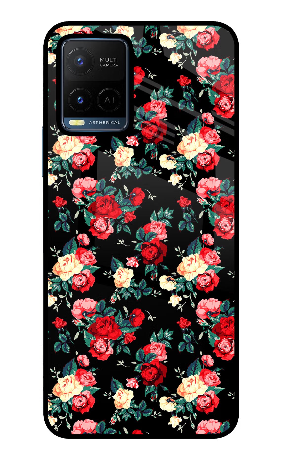 Rose Pattern Vivo Y21/Y21s/Y33s Glass Case Back Cover by Casekaro