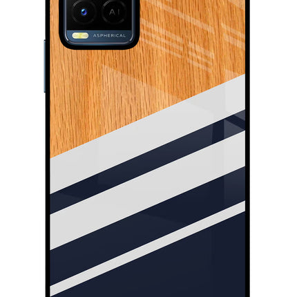 Blue and white wooden Vivo Y21/Y21s/Y33s Glass Case Back Cover by Casekaro