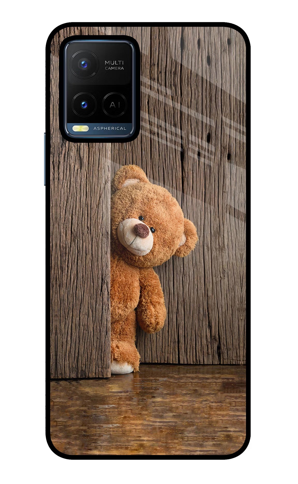 Teddy Wooden Vivo Y21/Y21s/Y33s Glass Case Back Cover by Casekaro