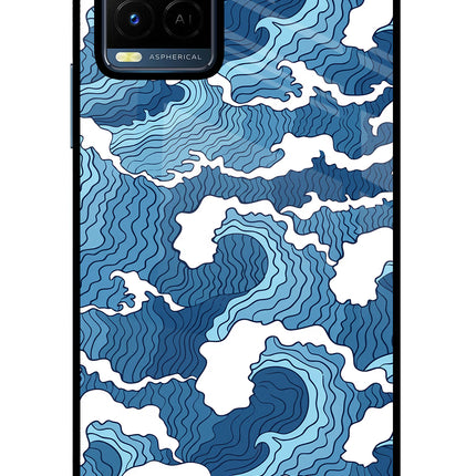 Blue Waves Vivo Y21/Y21s/Y33s Glass Case Back Cover by Casekaro