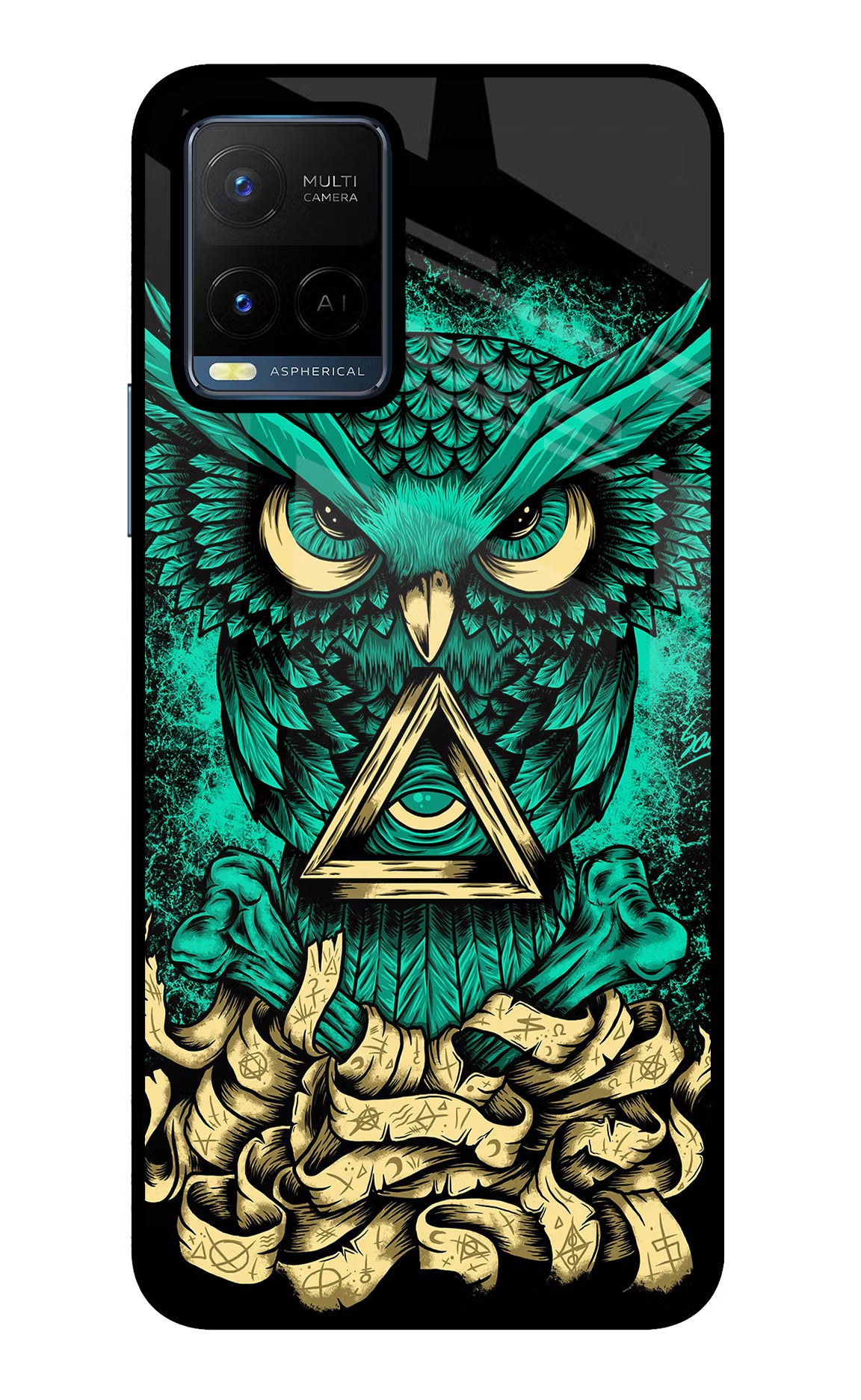Green Owl Vivo Y21/Y21s/Y33s Glass Case Back Cover by Casekaro