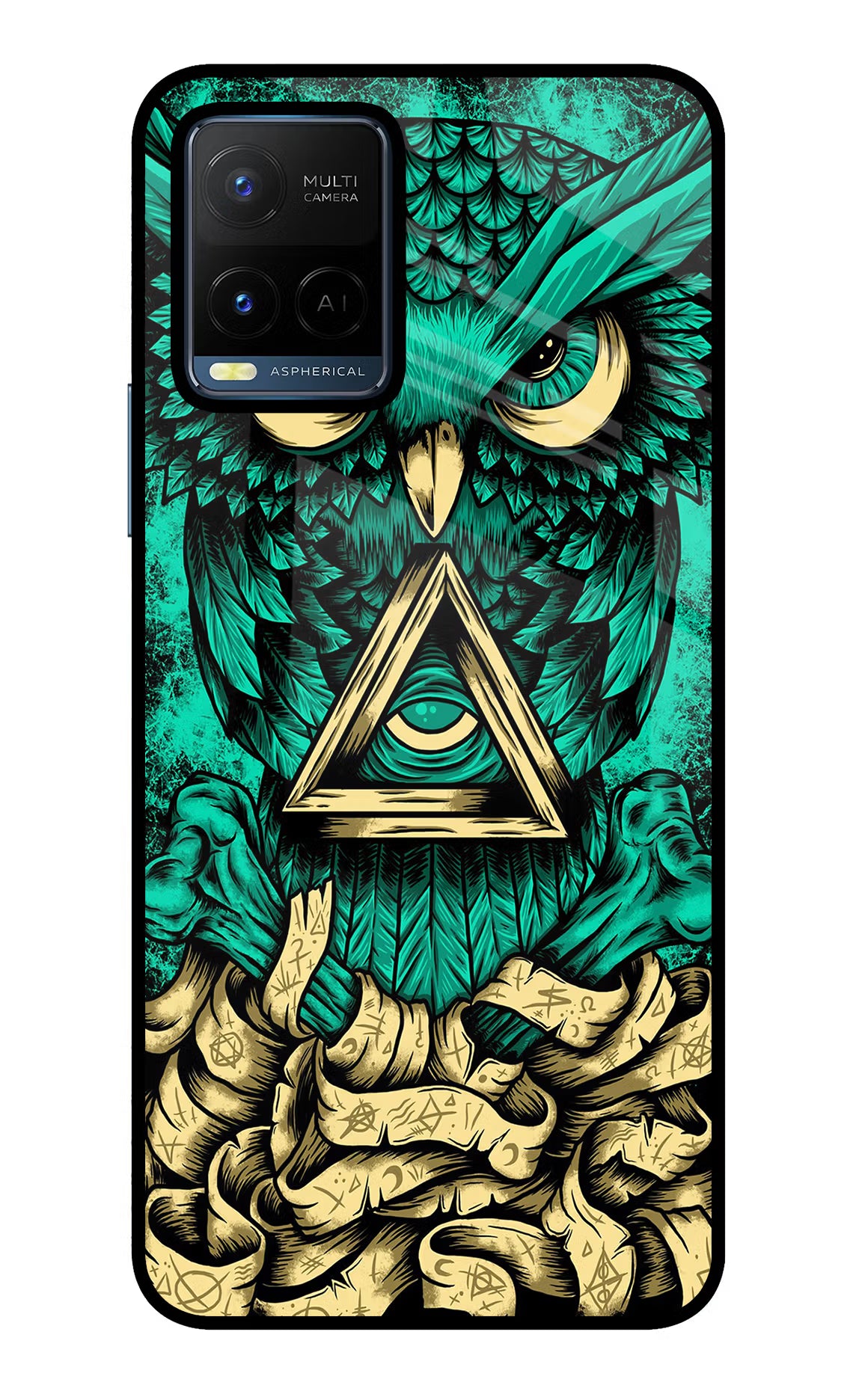 Green Owl Vivo Y21/Y21s/Y33s Glass Case Back Cover by Casekaro