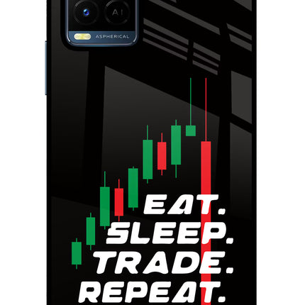 Eat Sleep Trade Repeat Vivo Y21/Y21s/Y33s Glass Case Back Cover by Casekaro