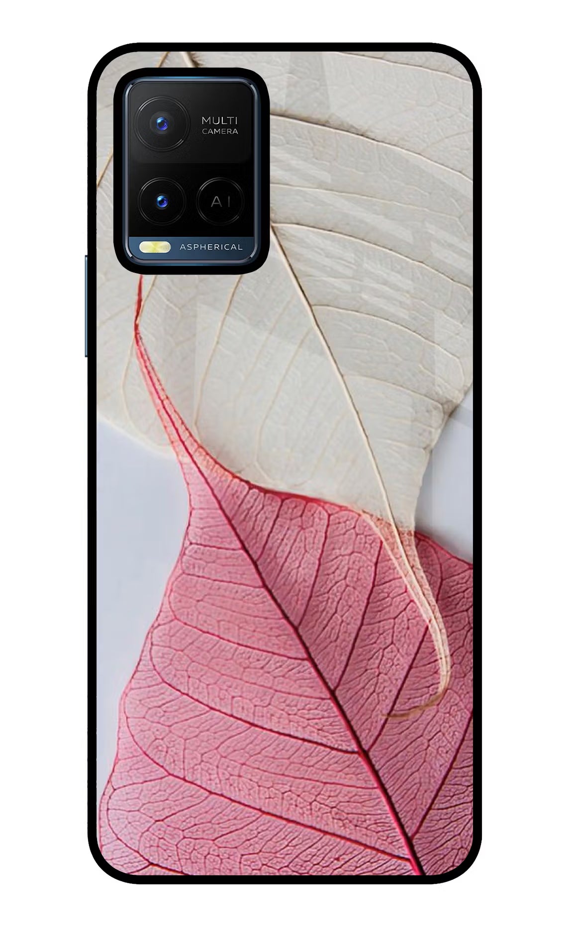 White Pink Leaf Vivo Y21/Y21s/Y33s Glass Case
