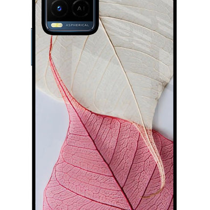 White Pink Leaf Vivo Y21/Y21s/Y33s Glass Case Back Cover by Casekaro