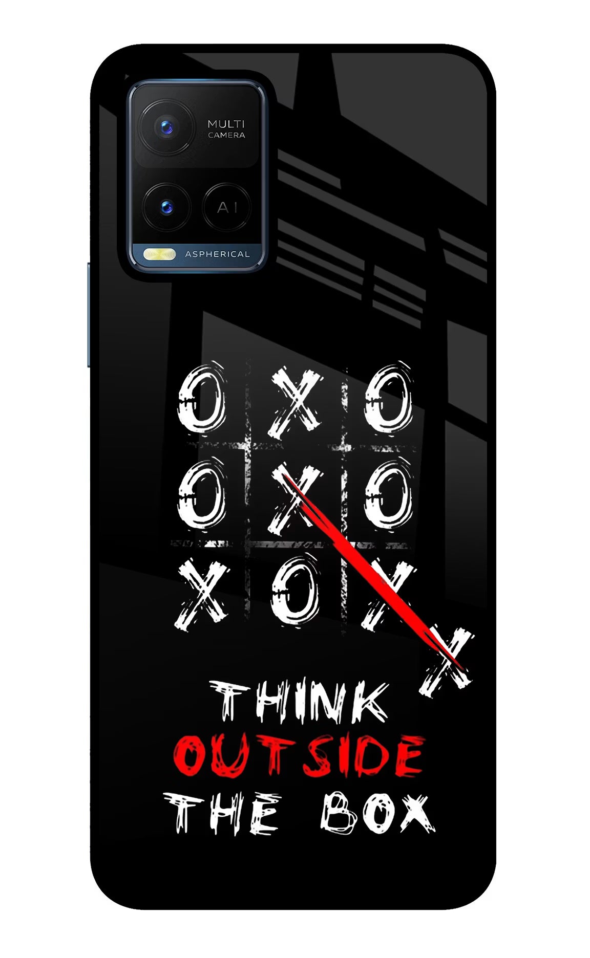 Think out of the BOX Vivo Y21/Y21s/Y33s Glass Case Back Cover by Casekaro