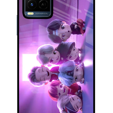 BTS Chibi Vivo Y21/Y21s/Y33s Glass Case Back Cover by Casekaro