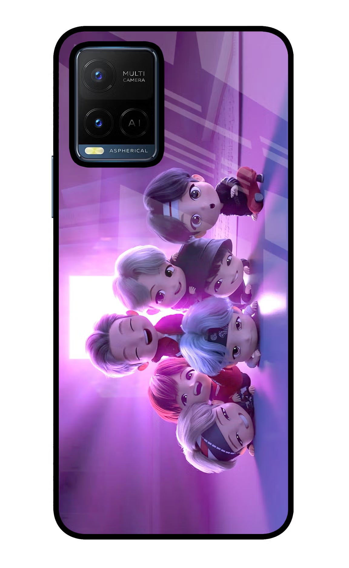 BTS Chibi Vivo Y21/Y21s/Y33s Glass Case Back Cover by Casekaro
