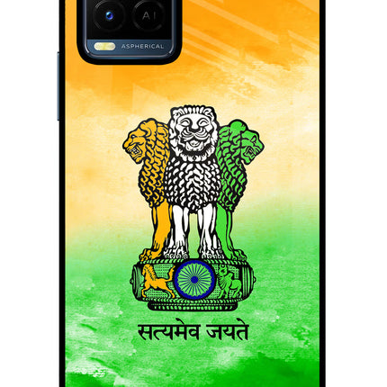 Satyamev Jayate Flag Vivo Y21/Y21s/Y33s Glass Case Back Cover by Casekaro